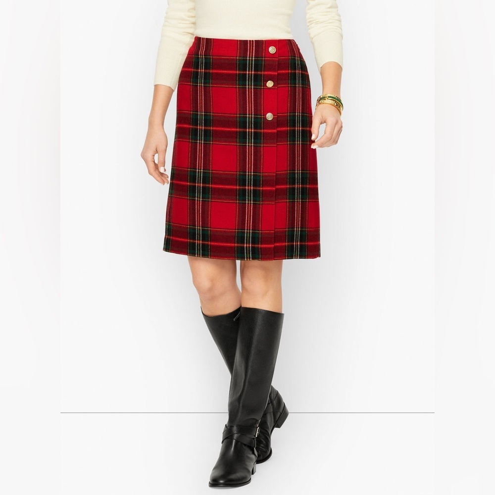 Talbots Red Plaid A-Line Skirt with Buttons 6